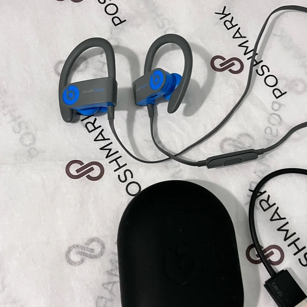 BEATS POWERBEATS BY DR DRE AUTHENTIC WIRELESS BLUE & GRAY BLUETOOTH HEADPHONE